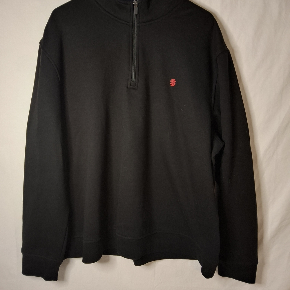 Izod Men's Black Quarter Zip-Up Sweater with Red Accent
